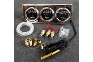 2 '' Chrome Black Faced Mechanical Oil Pressure Water Voltage Triple Gauge Kit